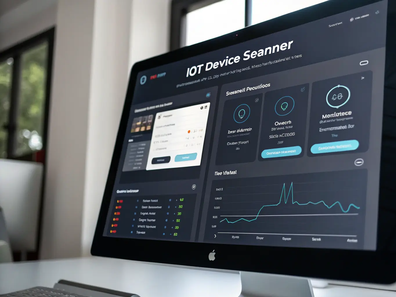 An IoT device with AI-powered analytics dashboard displaying real-time data insights, illustrating the power of AI integration in enhancing IoT device capabilities.
