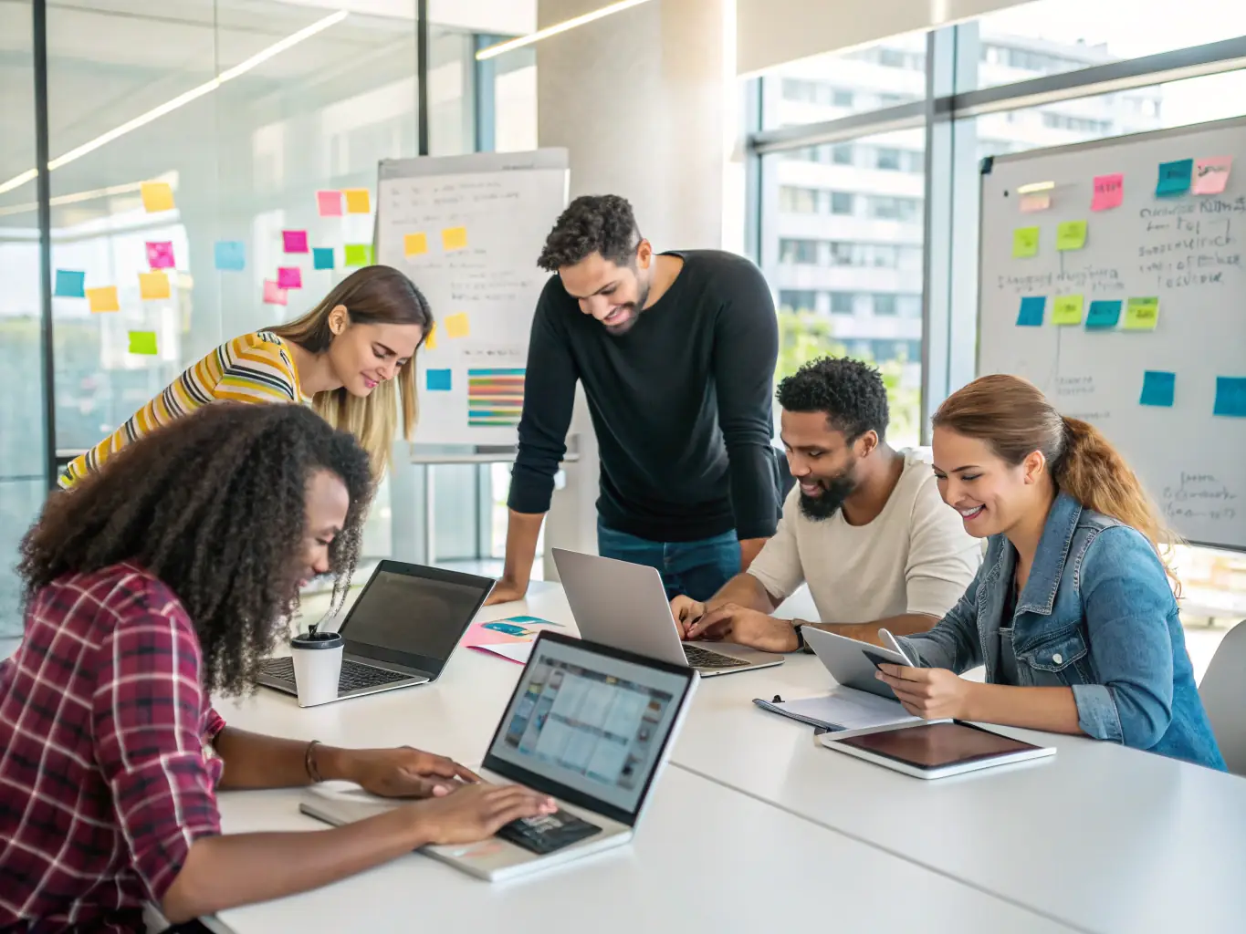 A professional team of software engineers collaborating on a project, emphasizing the expertise and dedication of ELR Software Design.