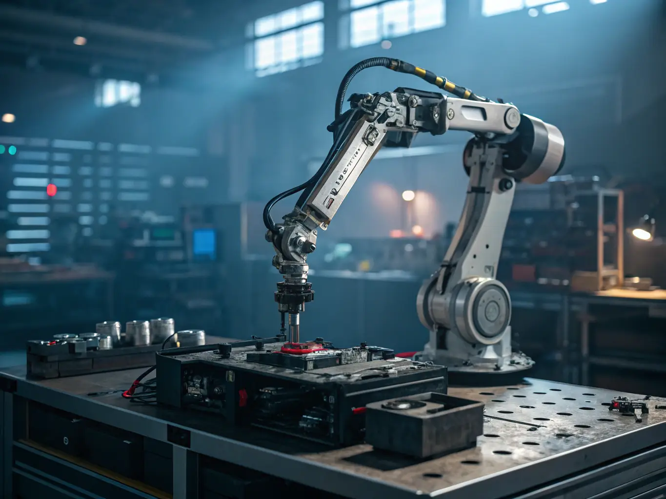 A high-resolution image depicting a real-time embedded system used in a robotic arm, showcasing precise motor control and sensor feedback mechanisms.